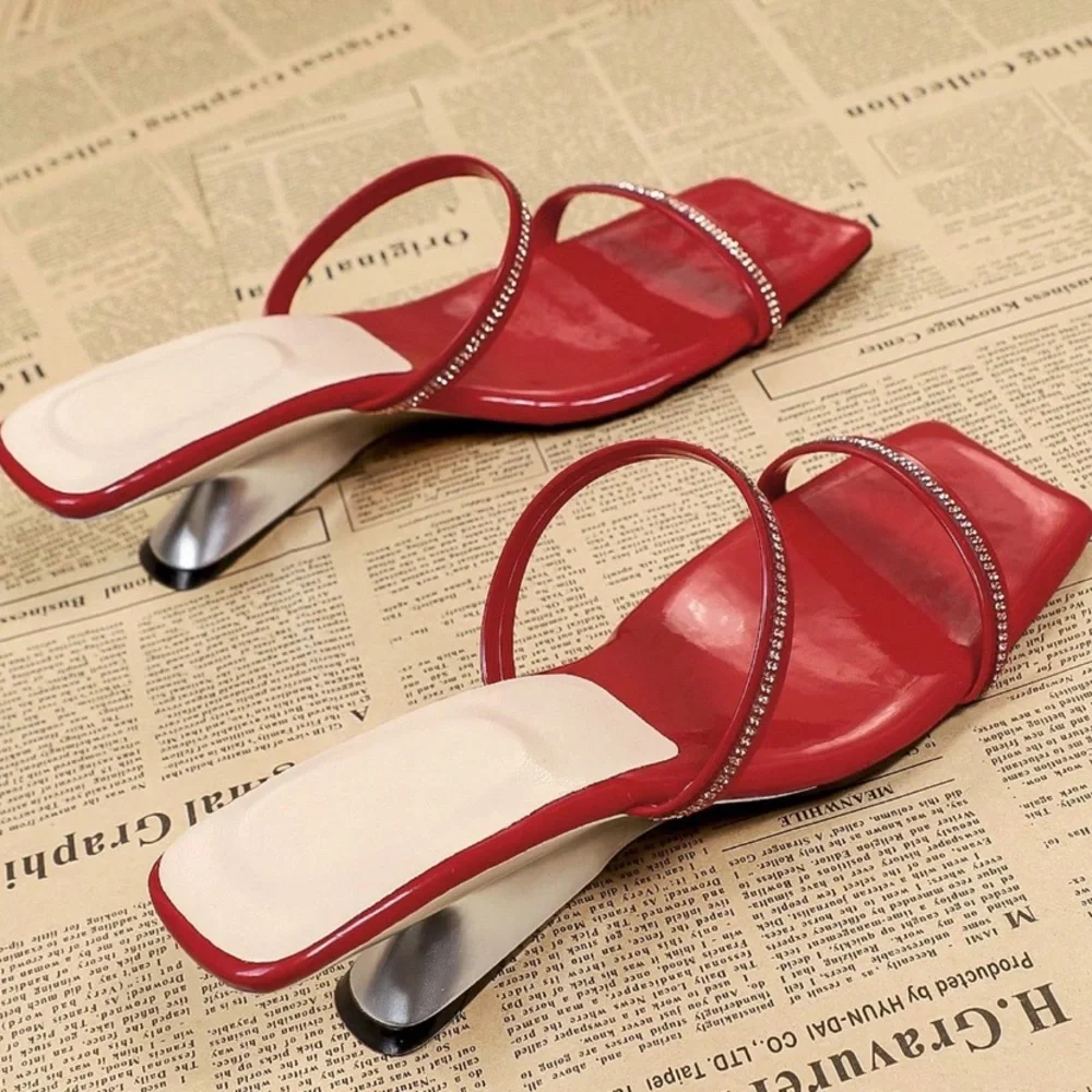 🆕 Strappy Rhinestone Square Toe Sandals - Picture 2 of 7